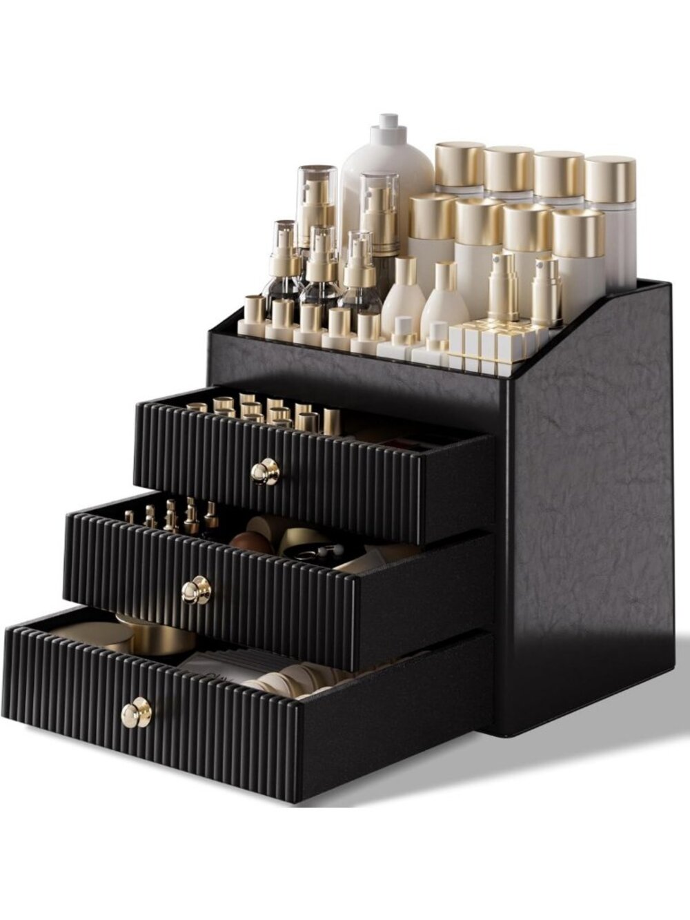 Luxury Makeup Organizer with 3 Drawers - Large Capacity Cosmetic Storage for